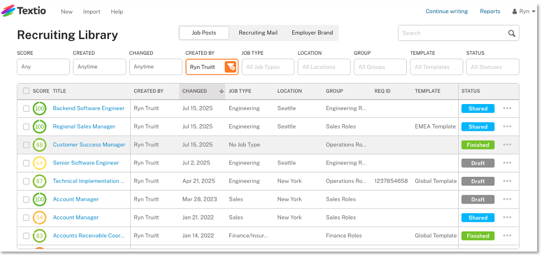 Navigating the Textio Recruiting Library - Textio Support Center